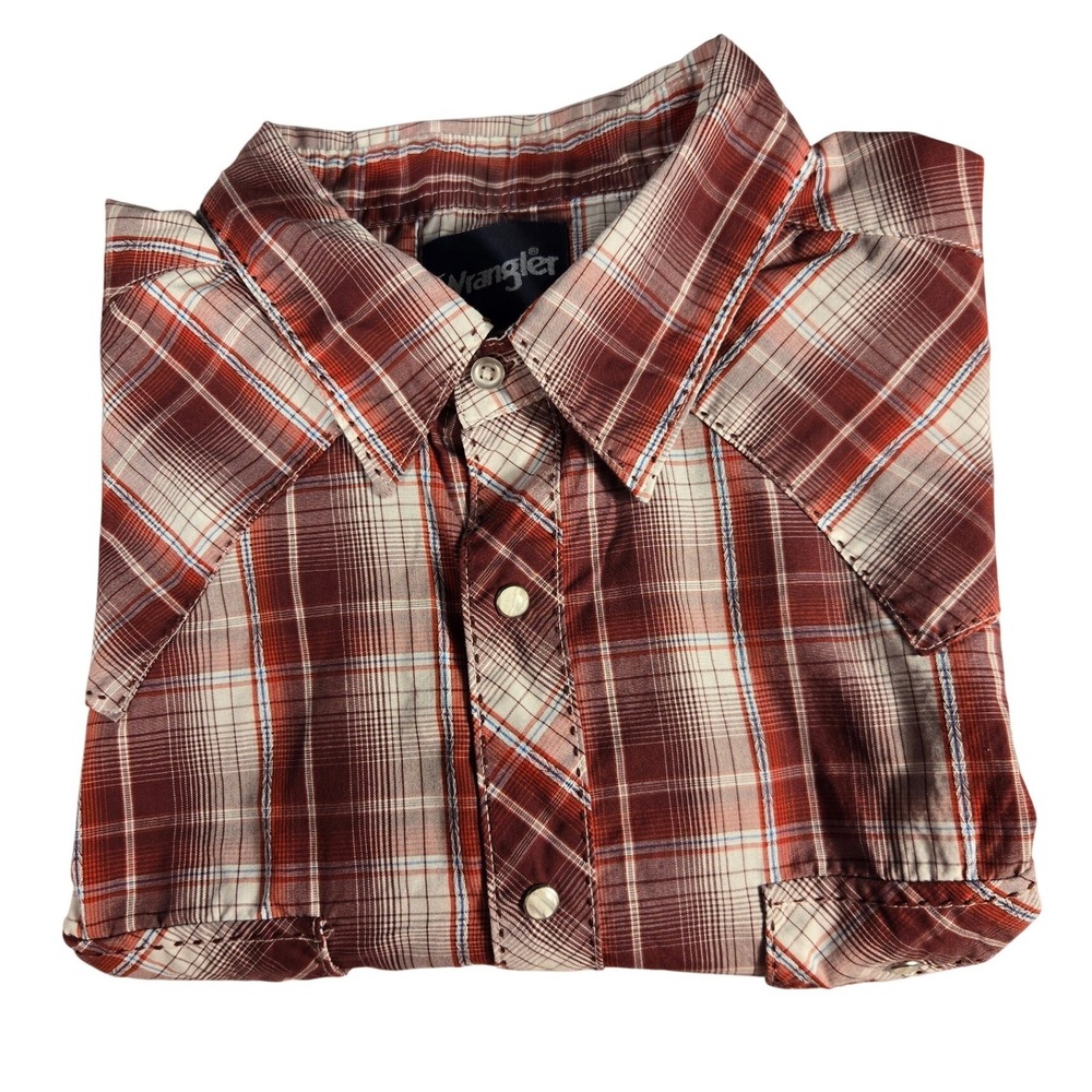 Wrangler Mens Red White Plaid Western Snap Front Shirt XL MVG265M